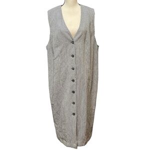 Vintage Joan Leslie Midi Length Houndstooth Button Up Vest Dress 80s 90s 16W